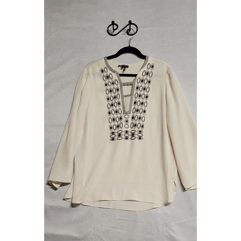 Cream With Black Stitching Trim And Vented Chest Nic + Zoe Ls Tunic Size L